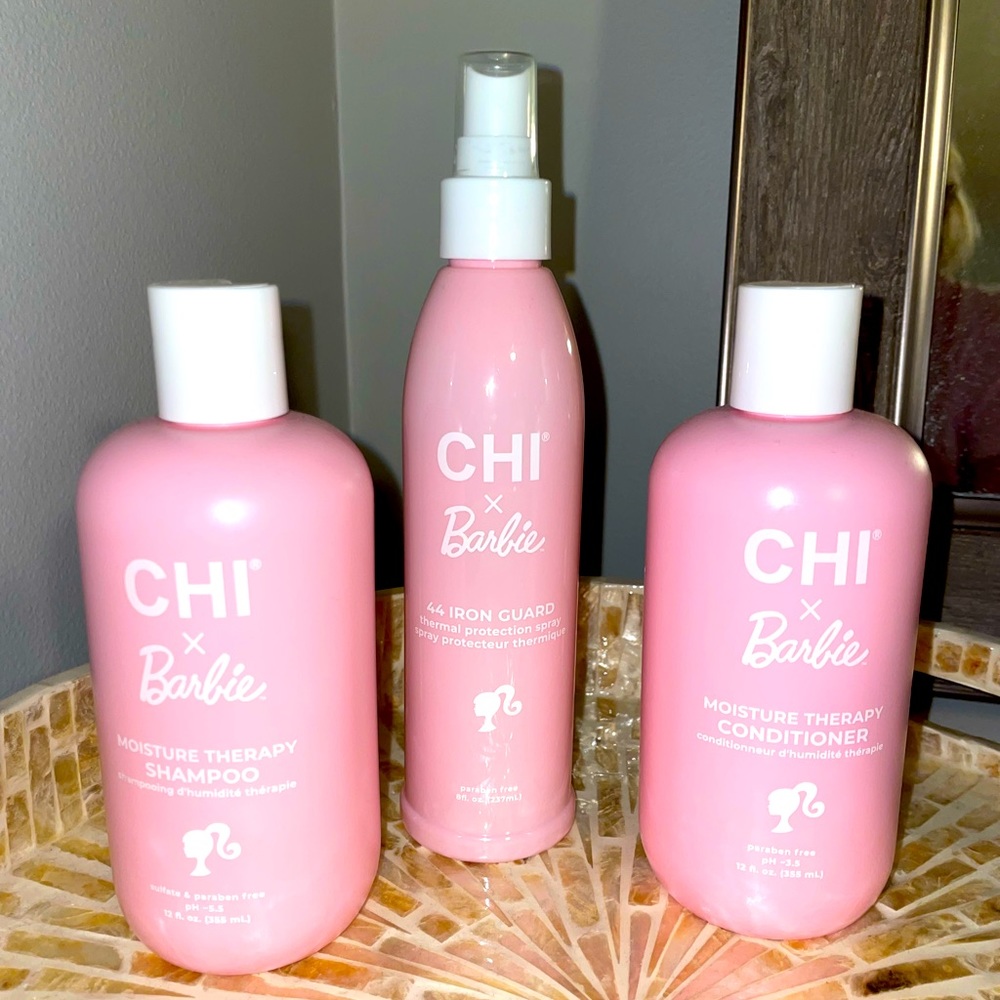 CHI BARBIE moisture therapy shampoo conditioner and44 iron guard heat protection